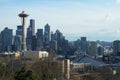 SEATTLE, WASHINGTON, USA - JAN 24th, 2017: Seattle skyline panorama seen from Kerry Park during the day light with Mount Royalty Free Stock Photo