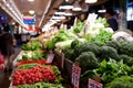 SEATTLE, WASHINGTON, USA - JAN 24th, 2017: Vegetables for sale in the high stalls at the Pike Place Market. This farmer Royalty Free Stock Photo