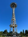 Close-up vertical panoramic view of the designated Landmark `Space Needle` in Seattle