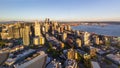 Downtown skyline and Mount Rainier during summer sunset. View from Seattle needle. Royalty Free Stock Photo