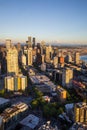 Downtown skyline and Mount Rainier during summer sunset. View from Seattle needle. Royalty Free Stock Photo