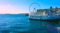 Seattle, Washington, USA mai 5, 2019 Great wheel on Pier 58 during the golden hour before sunset, Alaskan Way, Downtown,Tourist