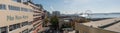 Panoramic view of Pike Market Place, Ferris wheel, Elliott Bay and Seattle Harbor