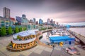 Seattle, Washington, USA pier and skyline Royalty Free Stock Photo