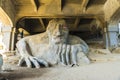 Seattle,Washington,USA.02/17/15 : scene of a big sand troll sculpture under the Aurora bridge