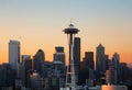 Seattle downtown skyline at sunset including the iconic Space Needle