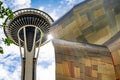 Seattle Washington view of landmark Space Needle and Museum of Pop Culture