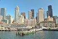 Seattle, Washington waterfront and city skyline views including the Great Wheel and Pier 56, iconic landmarks Royalty Free Stock Photo