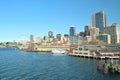 Seattle, Washington waterfront and city skyline views including the Great Wheel and Pier 56, iconic landmarks Royalty Free Stock Photo