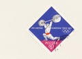 Weight Lifter on Polish Stamp with Copy Space