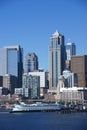 Seattle waterfront skyline,with ferry Royalty Free Stock Photo