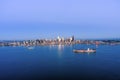 The Seattle waterfront skyline at sunset in December Royalty Free Stock Photo