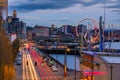 Seattle waterfront skyline and the Puget Sound at sunset in Seattle, Washington Royalty Free Stock Photo