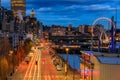 Seattle waterfront skyline and the Puget Sound at sunset in Seattle, Washington Royalty Free Stock Photo