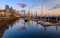 Seattle waterfront at sunset with Great Wheel and the Puget Soun Royalty Free Stock Photo