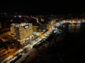 Seaview Hotel at night street lights aerial St. Paul\'s Bay Bugibba coastline Malta Royalty Free Stock Photo
