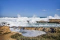 Seaview at Protaras in Cyprus. Winter season , waves blue sky, deep blue sea