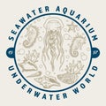 Seawater Aquarium Vintage Colorful Label