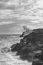 Crashing waves on rocky shore - BnW