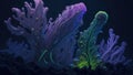 seaweed and algae in glowing neon. generative ai