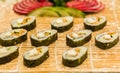 Seaweed rolls rice sushi display on the tray Royalty Free Stock Photo