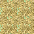 Seaweed seamless abstract vector pattern in yellow colors. Ethnic style textile collection. Backgrounds