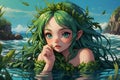 Seaweed Serenade The Enigmatic Adult Seaweed Fairy with Gilded Eyes and Oceanic Charm