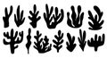 Seaweed set in silhouette style. Collection of colored underwater plants. Flat style. Royalty Free Stock Photo
