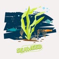 Seaweed under water with fish, octopus and Swordfish - vector