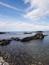 Scenic view of the blue sea and rocks against Royalty Free Stock Photo