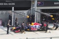 Sebastian Vettel does a trial pit stop Royalty Free Stock Photo