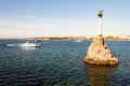 SEBASTOPOL, RUSSIA - NOVEMBER 4,2018: Artillery bay of Black sea, view of monument to Flooded ships