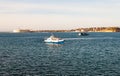 SEBASTOPOL, RUSSIA - NOVEMBER 4,2018: Artillery bay of Black sea, view of Hero-City obelisk on cape Crystal