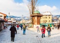 Sebilj, a Moorish-style fountain modelled on a stone fountain in Istanbul dating from 1891 in front of Bascarsija Mosque,