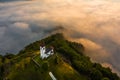 Sebrelje, Slovenia - Aerial drone view of the beautiful hilltop church of St.Ivan Sv. Ivan Cerkev at sunrise Royalty Free Stock Photo