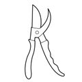 Secateur. Garden tool and equipment. Design element. Outline illustration Isolated on white background.