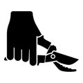 Secateur in hand garden pruner pruning shears Clippers Hand scissors Manual cutting use tool icon black color vector illustration Royalty Free Stock Photo