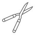 Secateurs thin line icon, equipment and garden, scissors sign, vector graphics, a linear pattern on a white background. Royalty Free Stock Photo