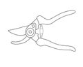 Secateurs - a tool for working in the garden - a vector linear picture for coloring. Garden shears for cutting plants. Outline.