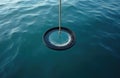 Secchi disk measures water transparency. Black and white disc lowers into water by rope. Scientific study of marine environmental Royalty Free Stock Photo