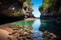 secluded beach cove with calm tidal pool Royalty Free Stock Photo