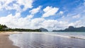 Secluded beach landscape in El Nido Palawan.Pristine cove with Cadlao Island view.Tropical beach lanscape. Royalty Free Stock Photo
