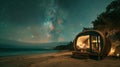A secluded beachside pod where guests can doze off to the sound of ocean waves and a sky full of shooting stars. 2d flat