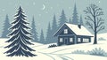 Secluded Cabin Among Dense Pine Trees in Snow-Covered Forest, vector design Generative AI Royalty Free Stock Photo