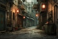 Secluded City narrow alley night. Generate Ai Royalty Free Stock Photo