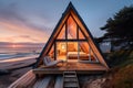 Secluded Cozy beach cabin. Generate Ai