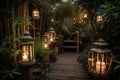 secluded garden patio with bamboo and lanterns for a tranquil escape