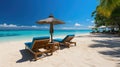 Secluded Luxury: Lounge Chairs on the Maldivian Shore.