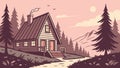 Secluded Rustic Cabin in Pine Forest Mountains Vector, vector design Generative AI Royalty Free Stock Photo