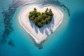 Secluded tropical heart-shaped island with white palm trees and sand